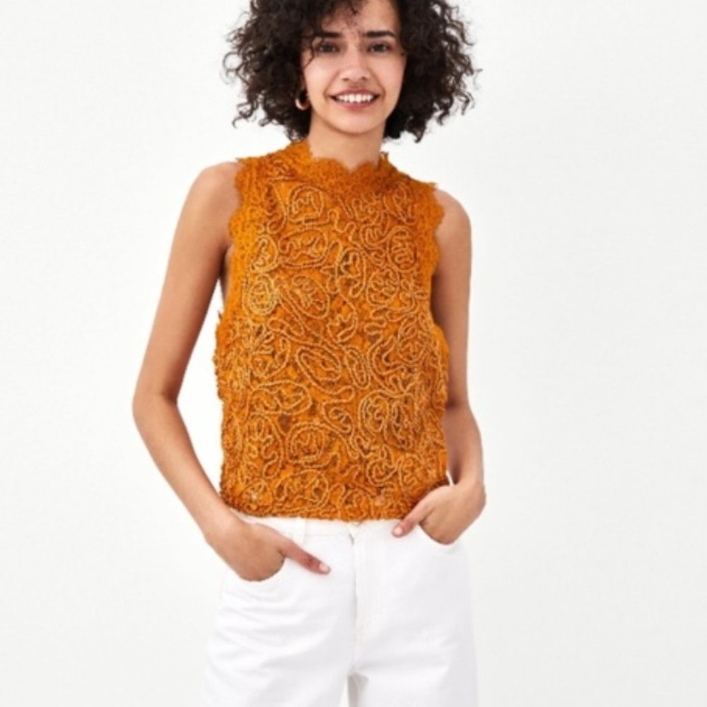 Zara Orange Lace Top - Size M